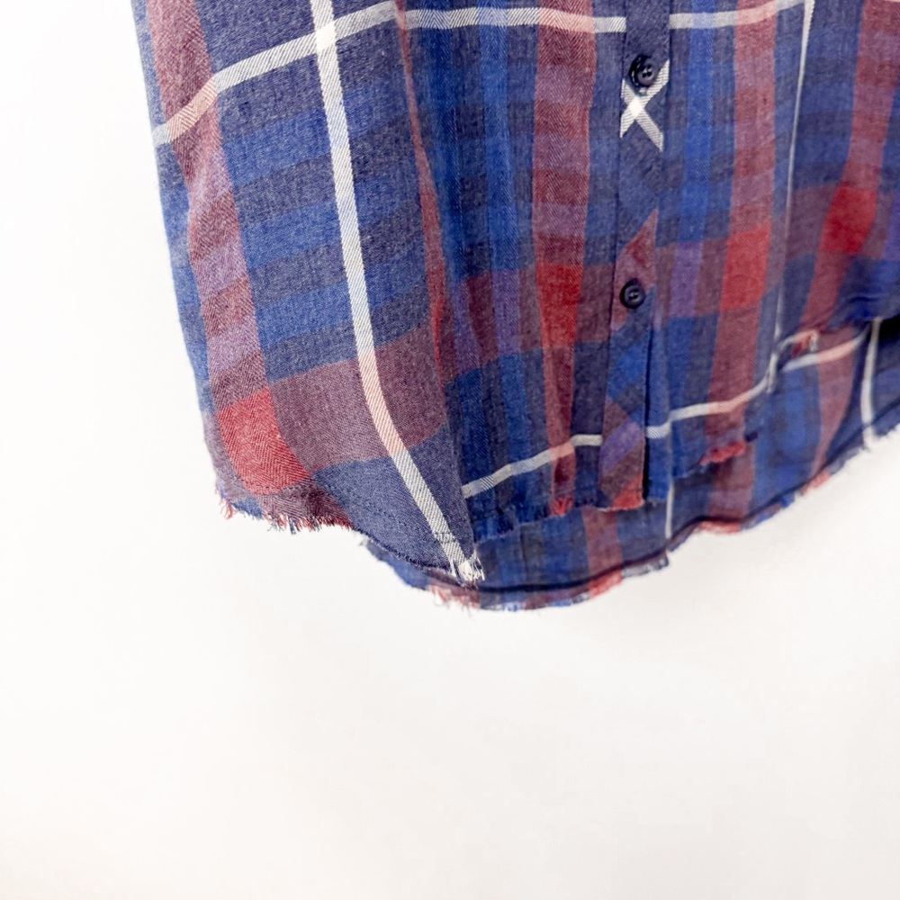Revolve‎ Bella Dahl Plaid Flannel Winter Chic Shirt Dress Fray Red Blue Small - Picture 7 of 10